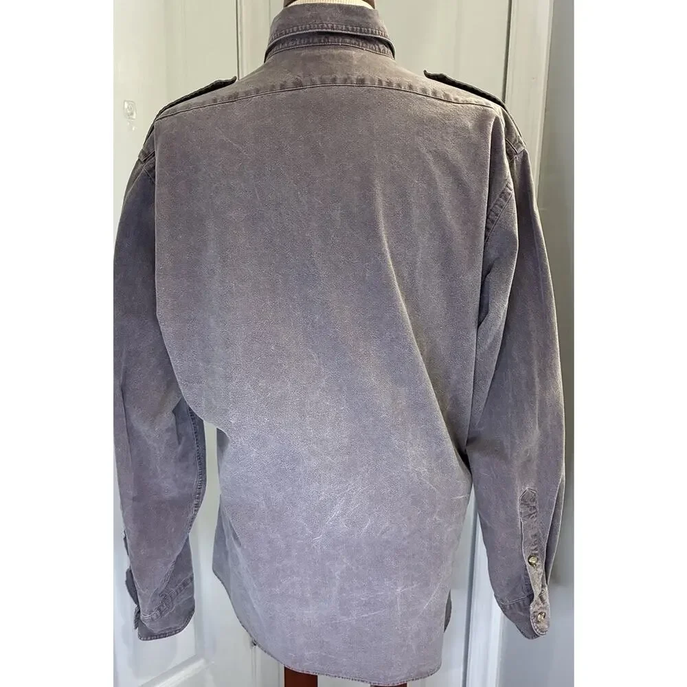Vintage 80s Banana Republic Safari Shirt Mens L Plum Purple Mill Valley Epaulets